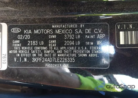 2020 Kia Forte Lxs из США, поврежденный, VIN 3KPF24AD7LE226335